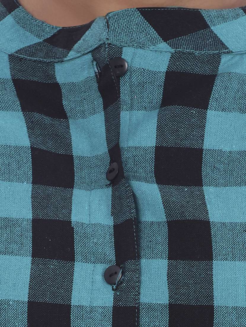 mandarin neck checkered long sleeve shirt - 18369814 - Standard Image - 4