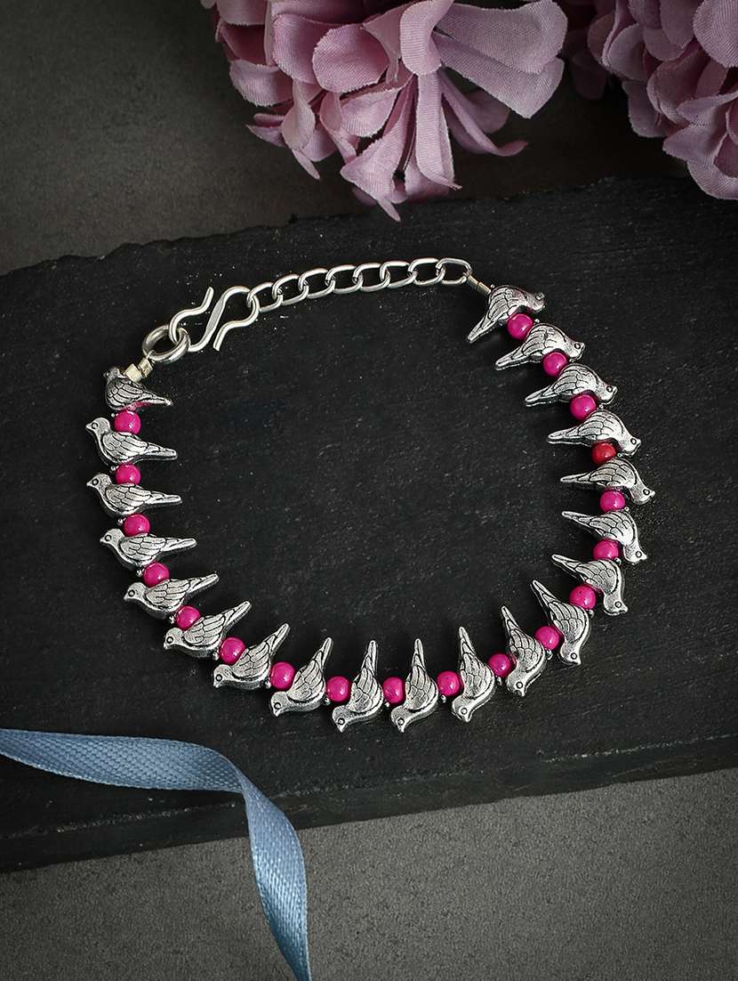 pink silver charm anklet - 18369868 -  Standard Image - 1