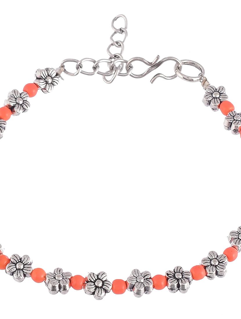 orange beads silver flower anklet - 18369874 - Standard Image - 4
