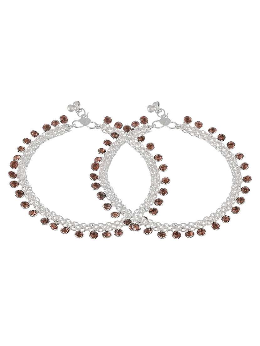 silver brass anklets and payal - 18369914 -  Standard Image - 1