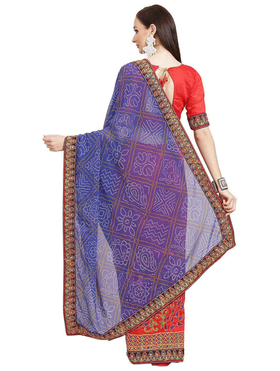 women's bandhani red colored saree with blouse - 18370278 -  Standard Image - 1