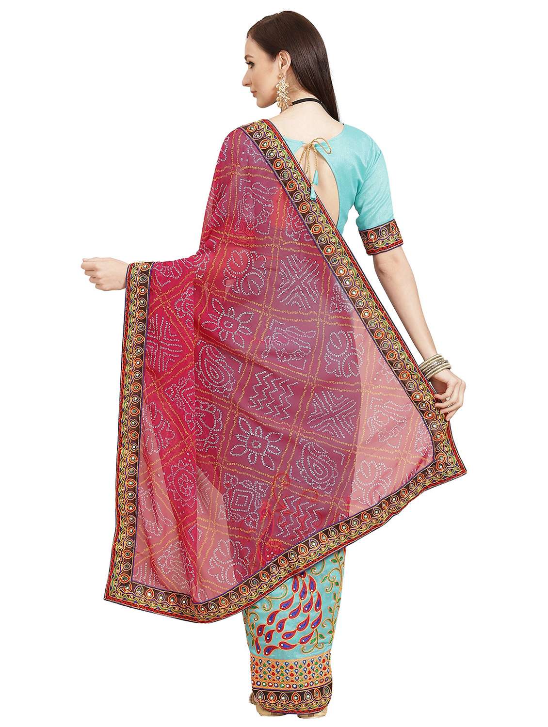 blue georgette half and half saree with blouse - 18370279 -  Standard Image - 1