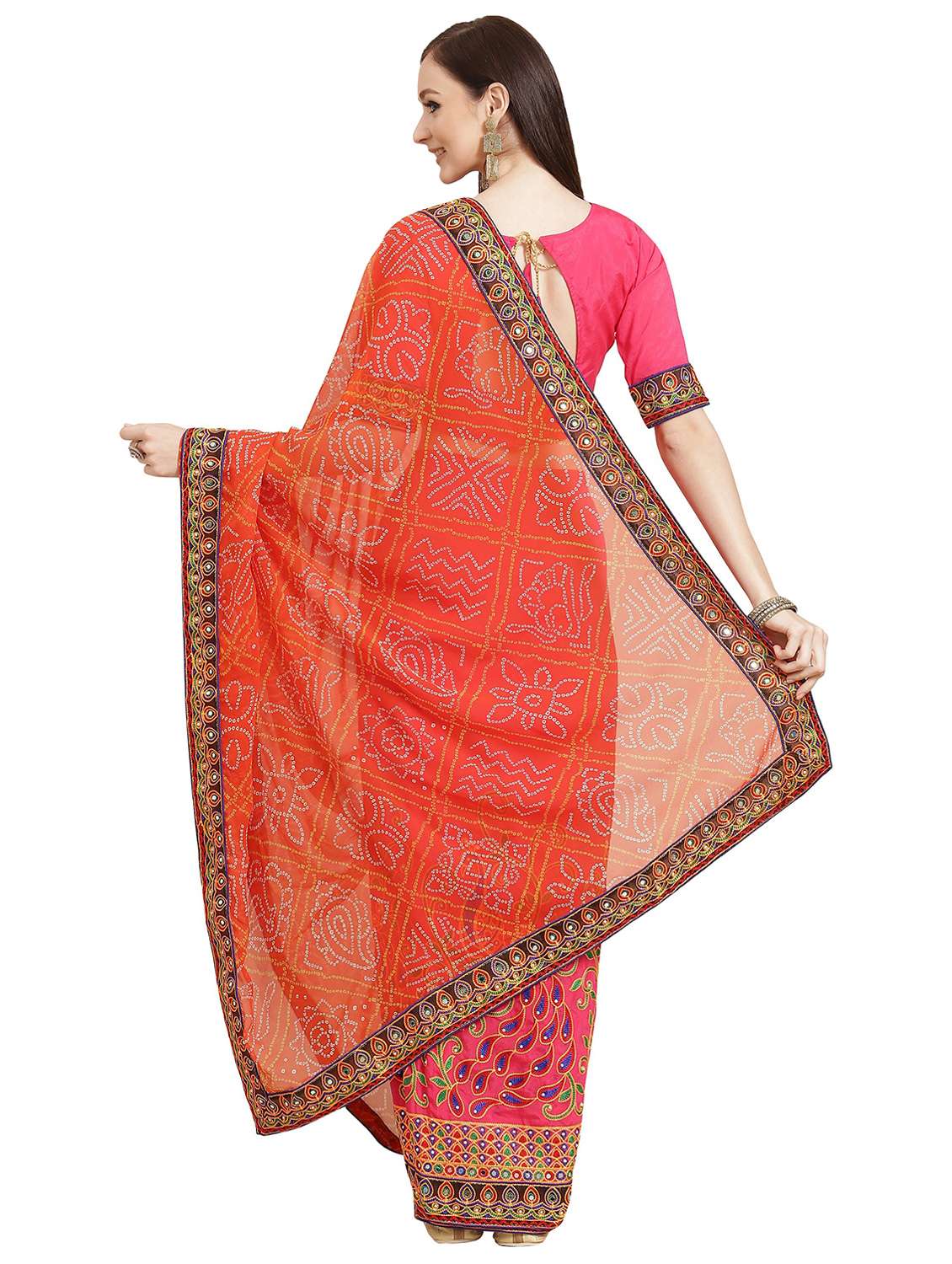 women's bandhani pink colored saree with blouse - 18370280 -  Standard Image - 1