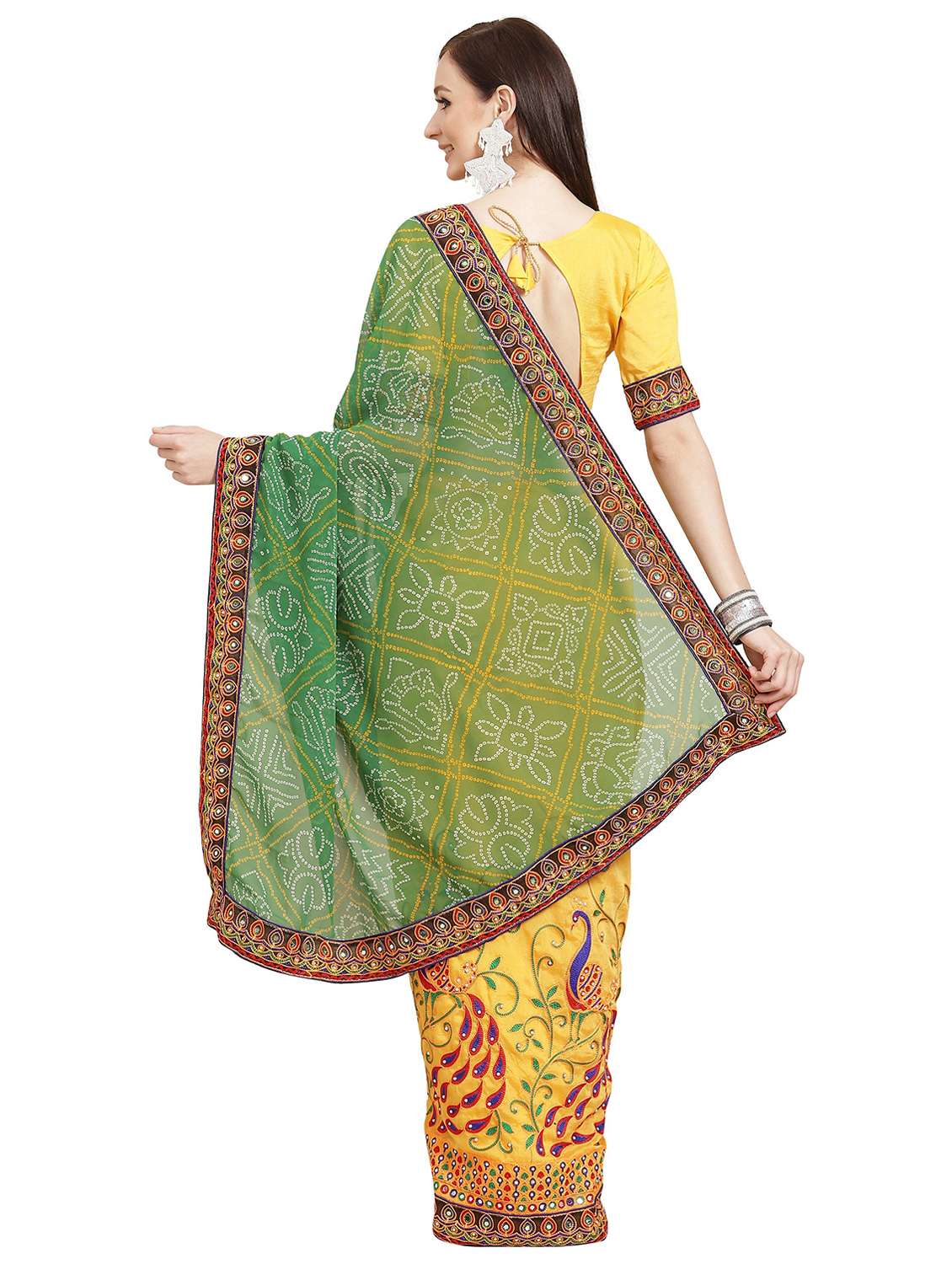 women's bandhani yellow colored saree with blouse - 18370281 -  Standard Image - 1