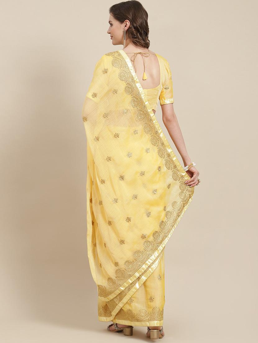 yellow chiffon embroidered saree with blouse - 18370314 - Standard Image - 1
