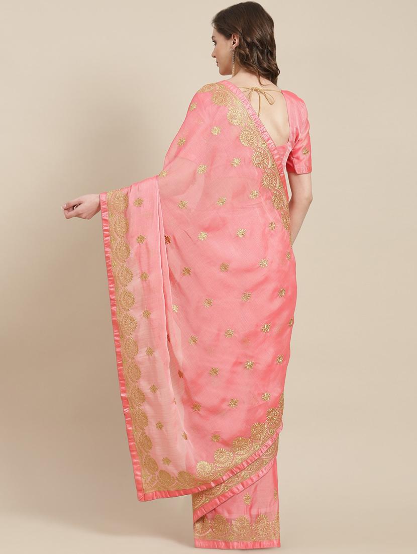 pink chiffon embroidered saree with blouse - 18370315 -  Standard Image - 1