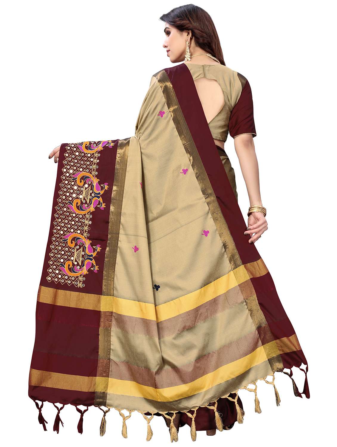 cream cotton silk embroidered saree with blouse - 18370341 - Standard Image - 1