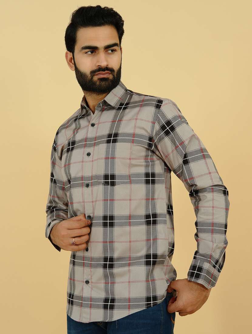grey checkered casual shirt - 18370628 -  Standard Image - 1