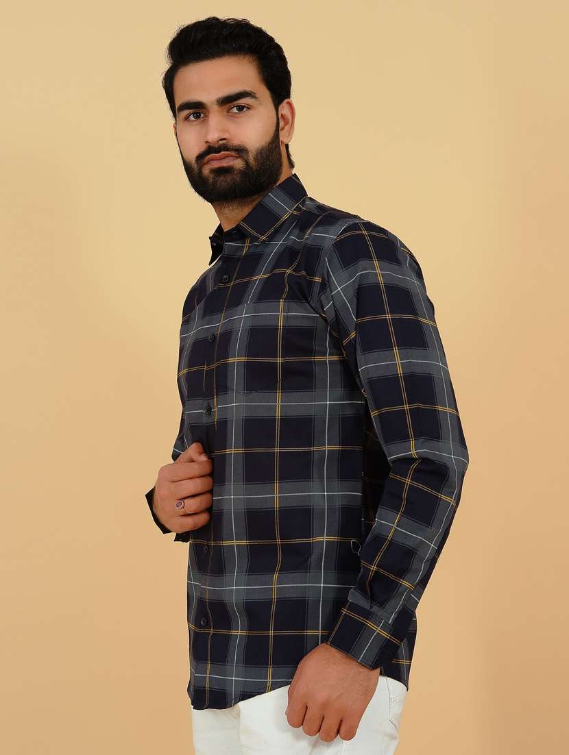 navy-blue checkered casual shirt - 18370632 -  Standard Image - 1