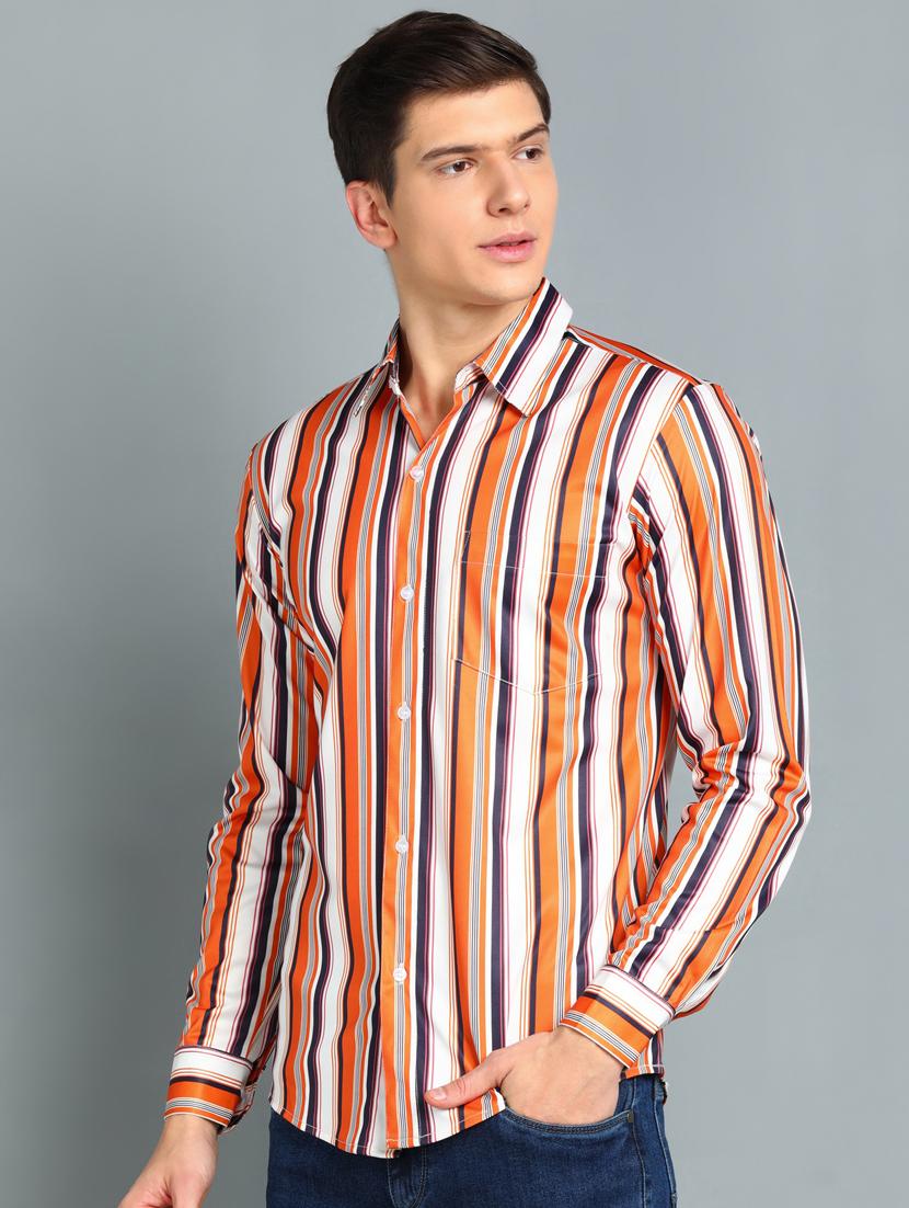 orange striped casual shirt - 18370666 - Standard Image - 1