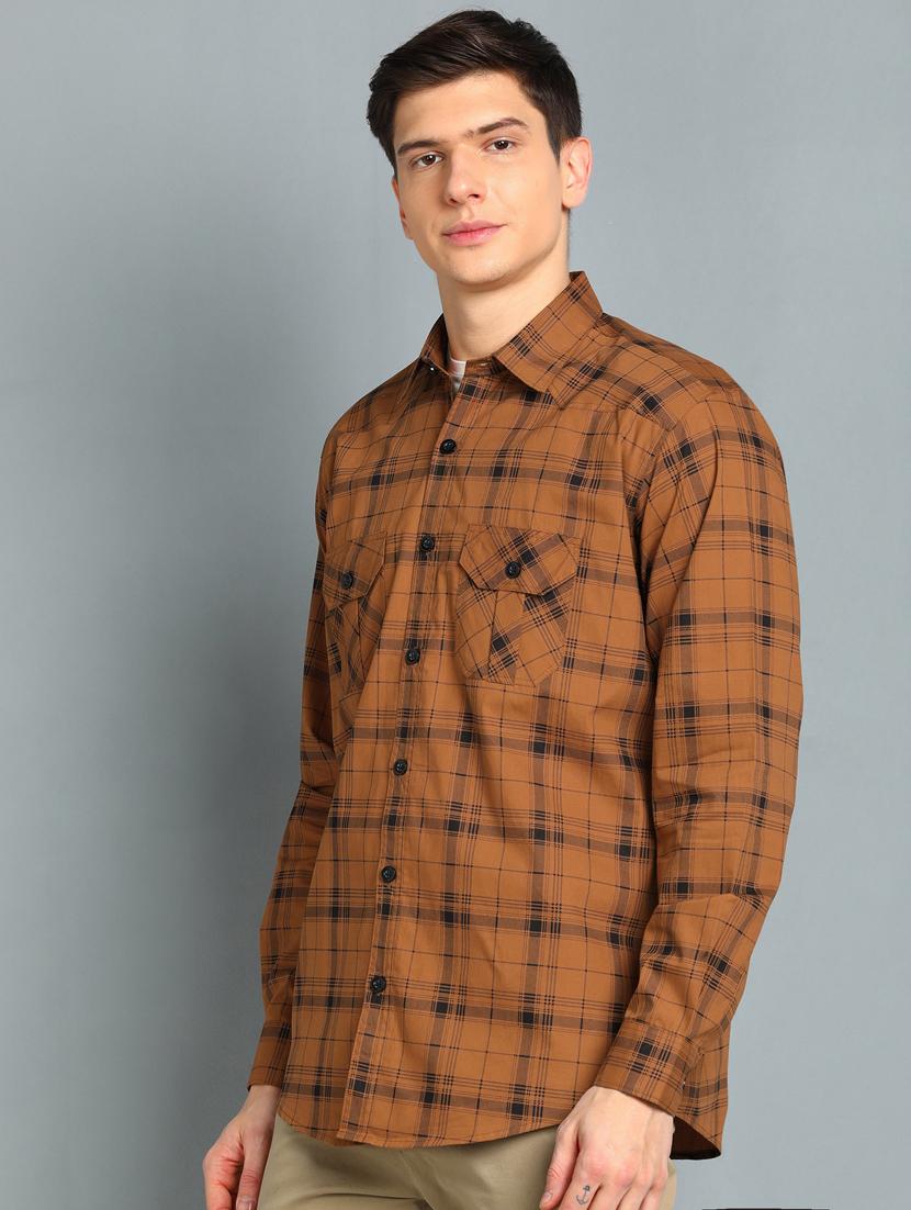 rust checkered casual shirt - 18370672 -  Standard Image - 1