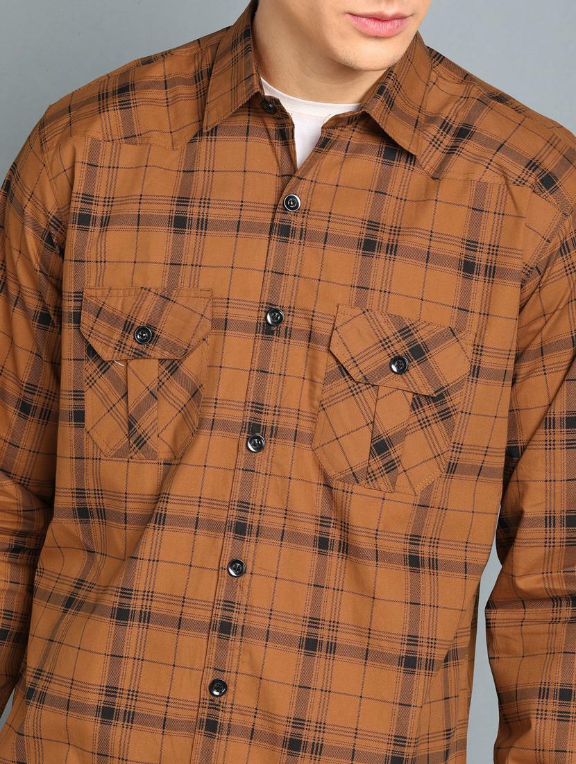 rust checkered casual shirt - 18370672 - Standard Image - 4