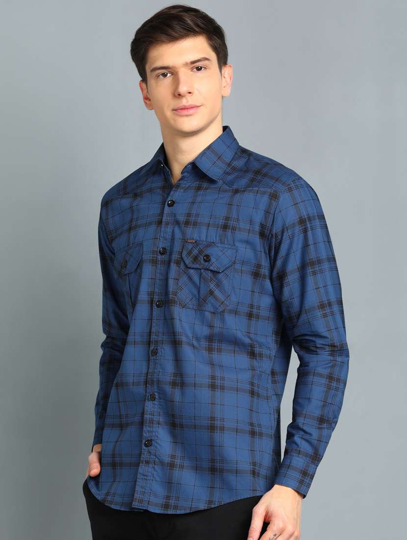 navy-blue checkered casual shirt - 18370673 -  Standard Image - 1