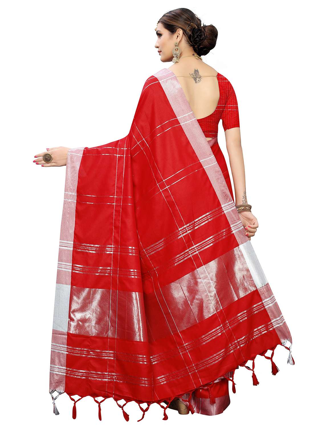 red cotton saree with blouse - 18370697 -  Standard Image - 1