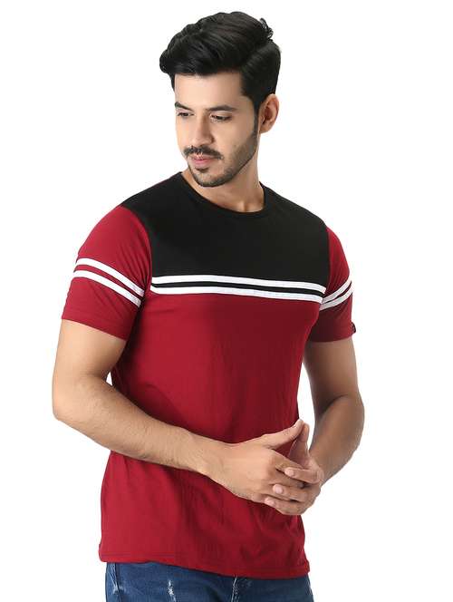 maroon color-blocked t-shirt - 18370890 - Standard Image - 0