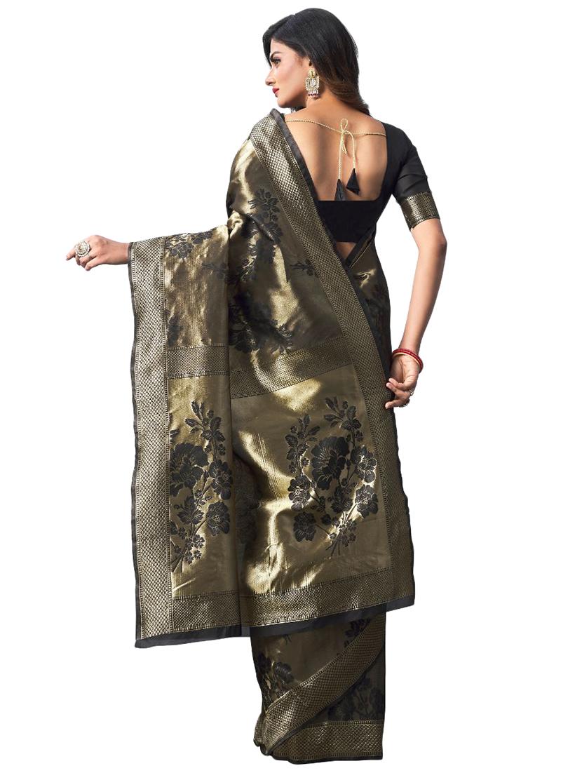 black silk blend banarasi saree with blouse - 18370980 - Standard Image - 1