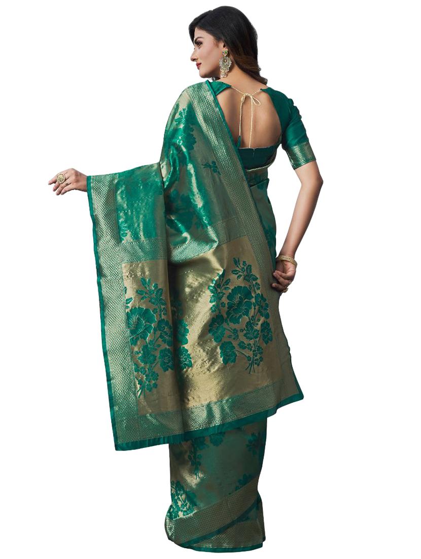 green silk blend banarasi saree with blouse - 18370983 - Standard Image - 1