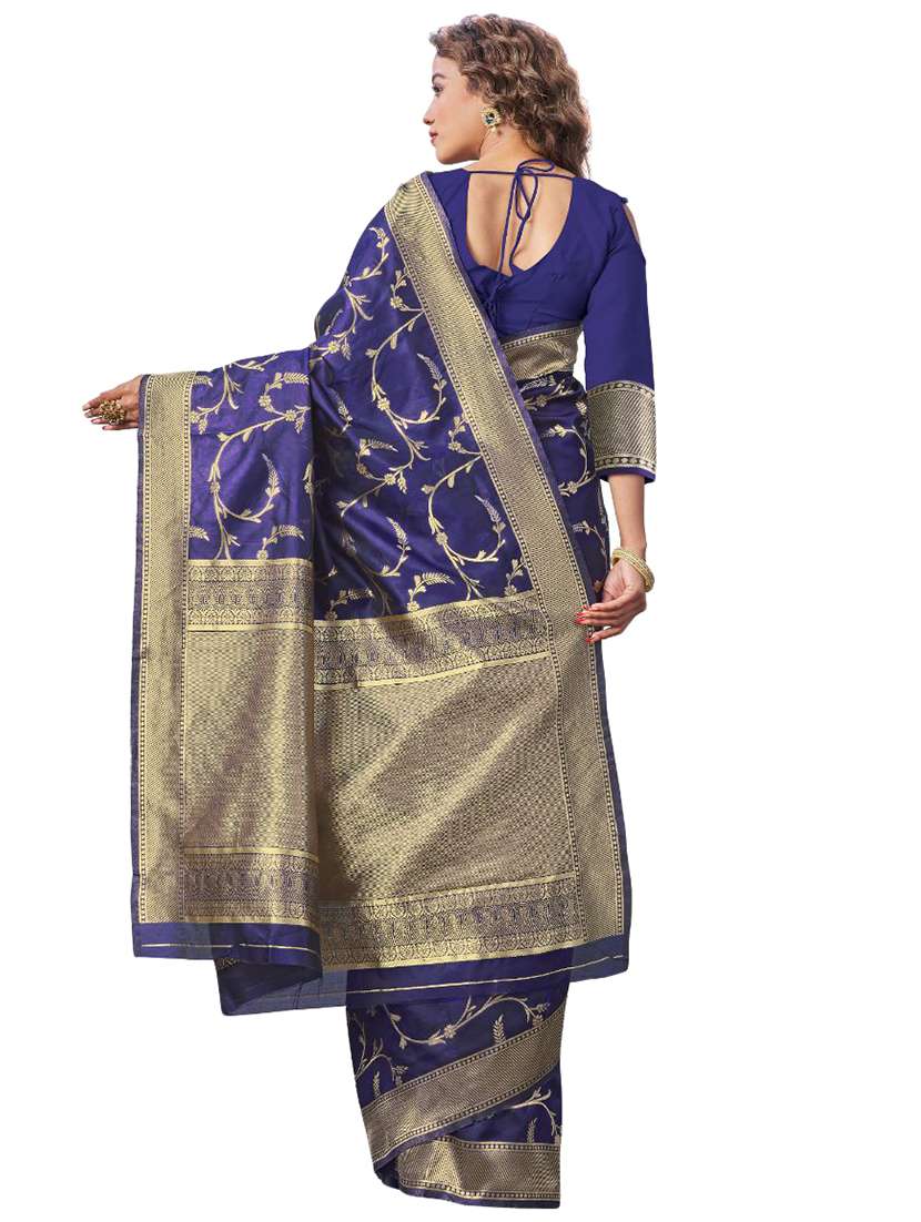navy silk blend banarasi saree with blouse - 18370991 -  Standard Image - 1