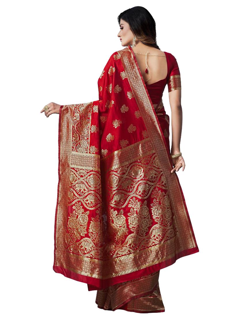red silk blend banarasi saree with blouse - 18370997 -  Standard Image - 1