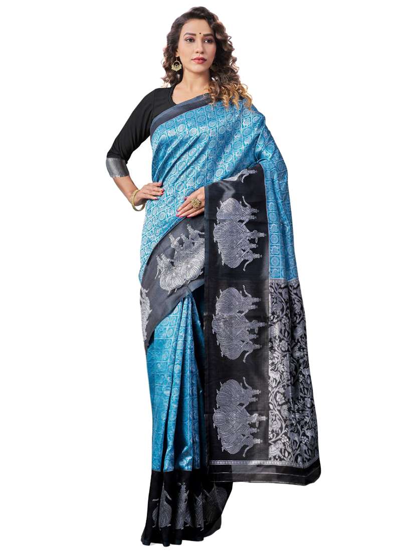 blue banarasi saree with blouse