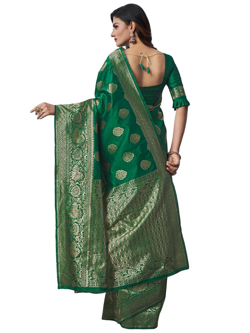 green silk blend banarasi saree with blouse - 18371010 -  Standard Image - 1