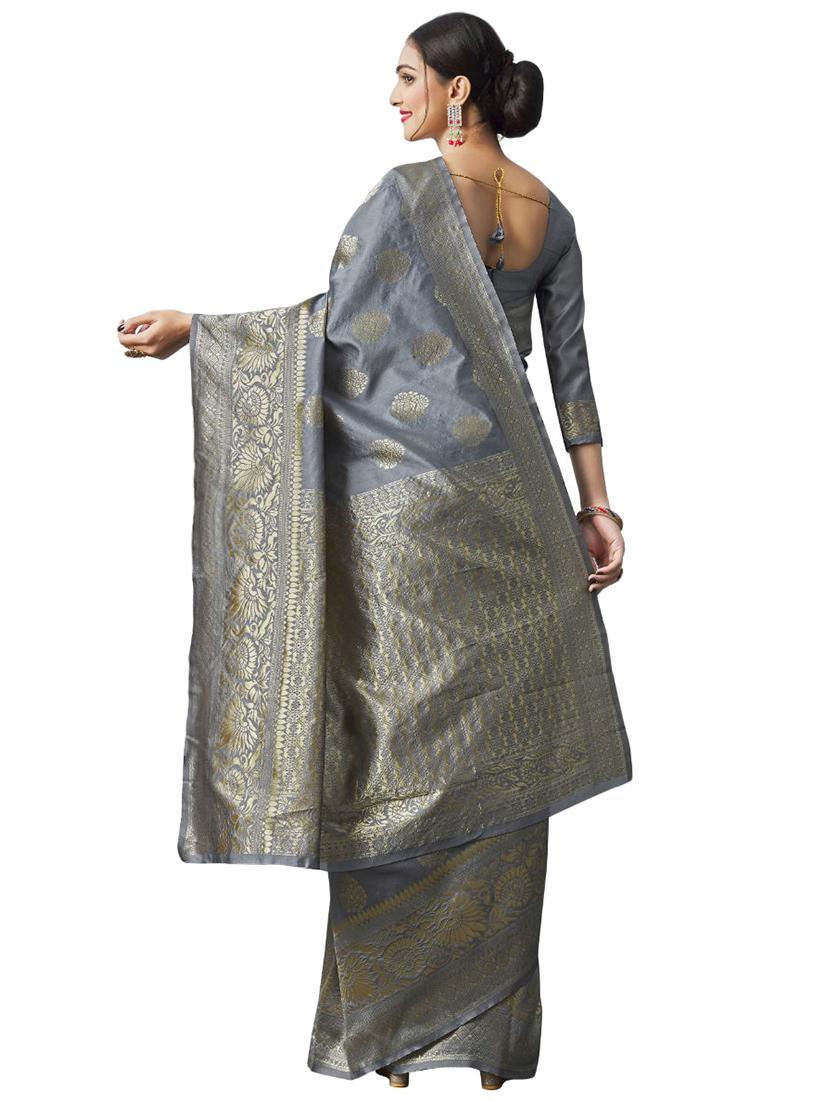 grey silk blend banarasi saree with blouse - 18371011 -  Standard Image - 1