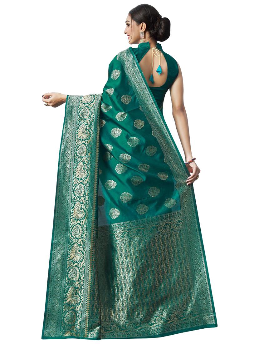 teal banarasi saree with blouse - 18371014 -  Standard Image - 1