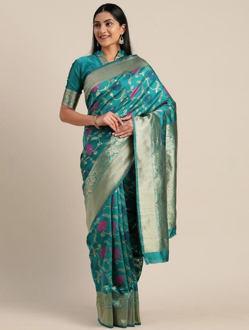 teal banarasi saree with blouse