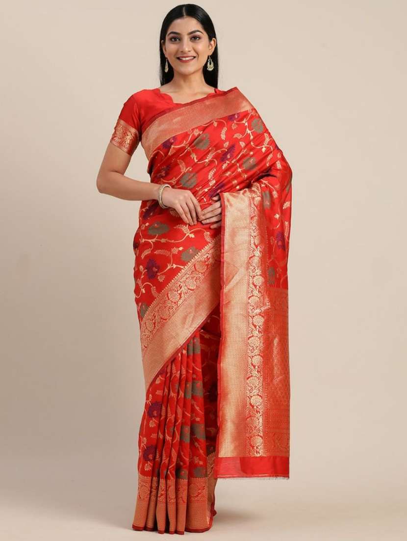 red silk blend banarasi saree