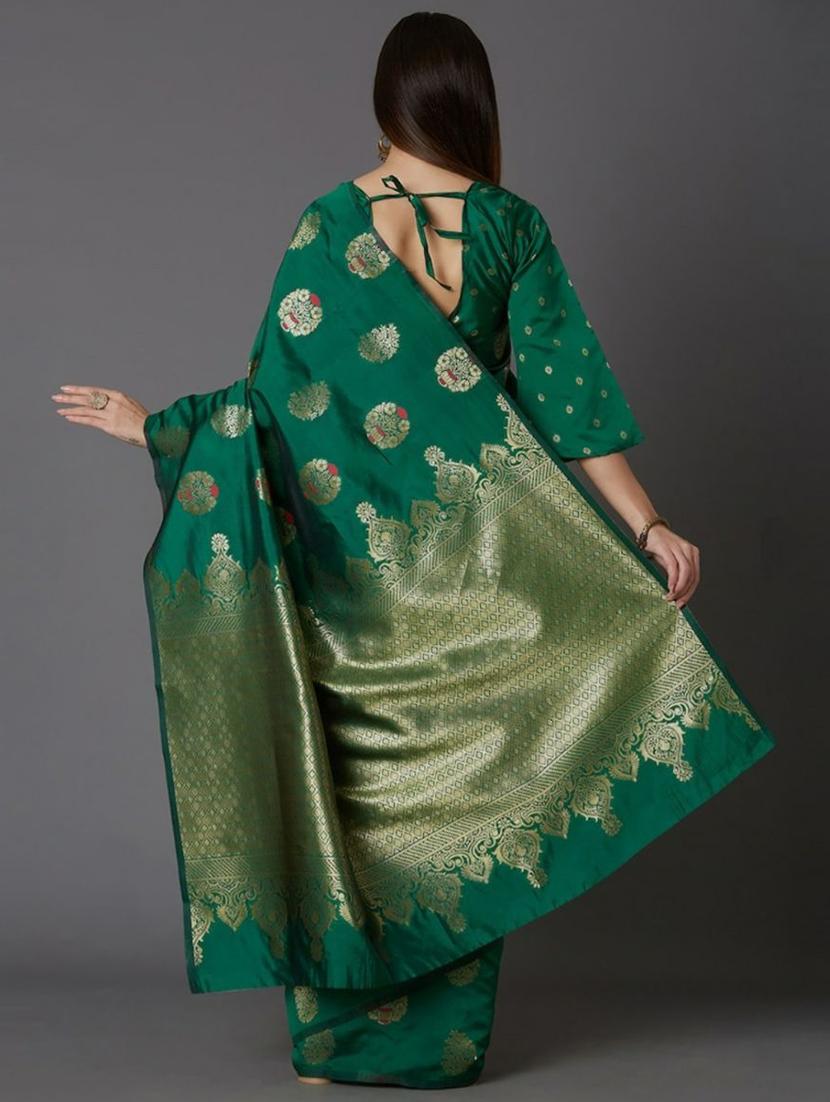 green silk blend banarasi saree with blouse - 18371022 -  Standard Image - 1