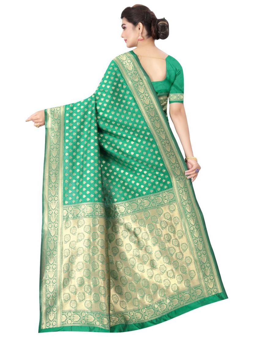green silk blend banarasi saree with blouse - 18371026 -  Standard Image - 1