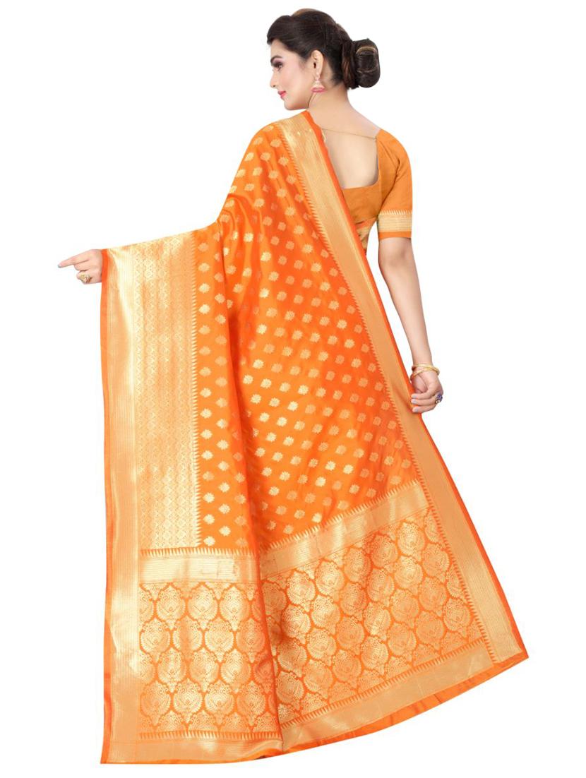 orange silk blend banarasi saree with blouse - 18371032 - Standard Image - 1