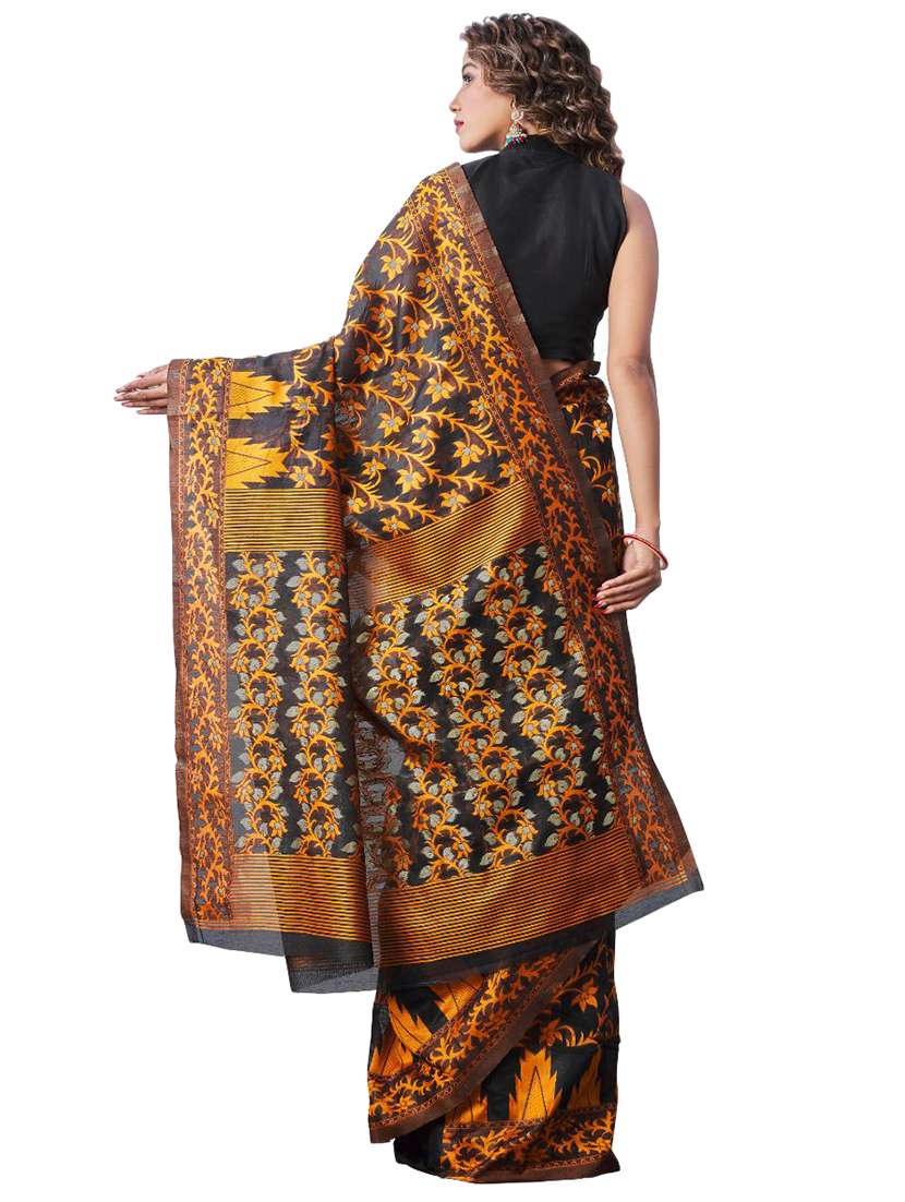 black cotton banarasi saree - 18371034 - Standard Image - 1