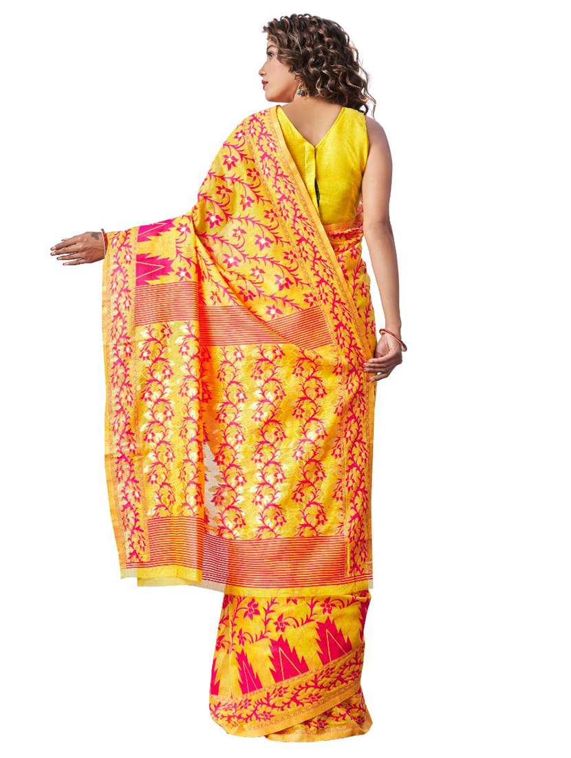 yellow cotton banarasi saree with blouse - 18371037 -  Standard Image - 1