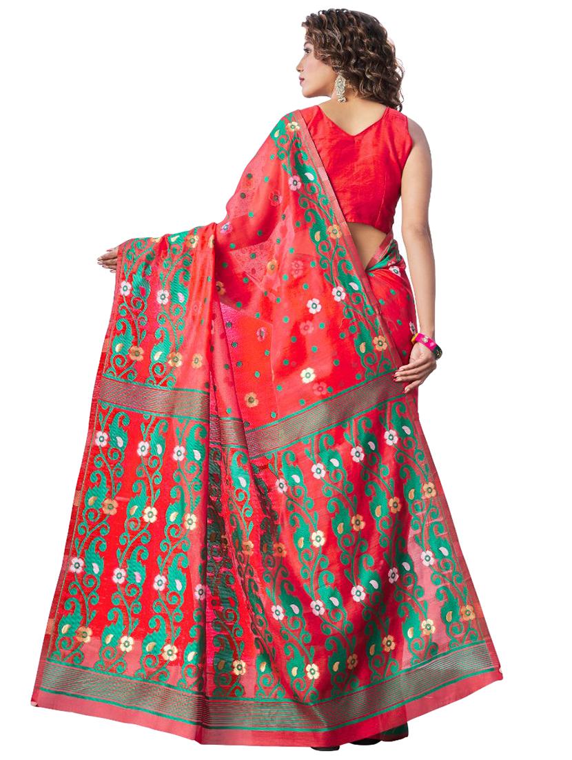 red cotton banarasi saree with blouse - 18371039 - Standard Image - 1