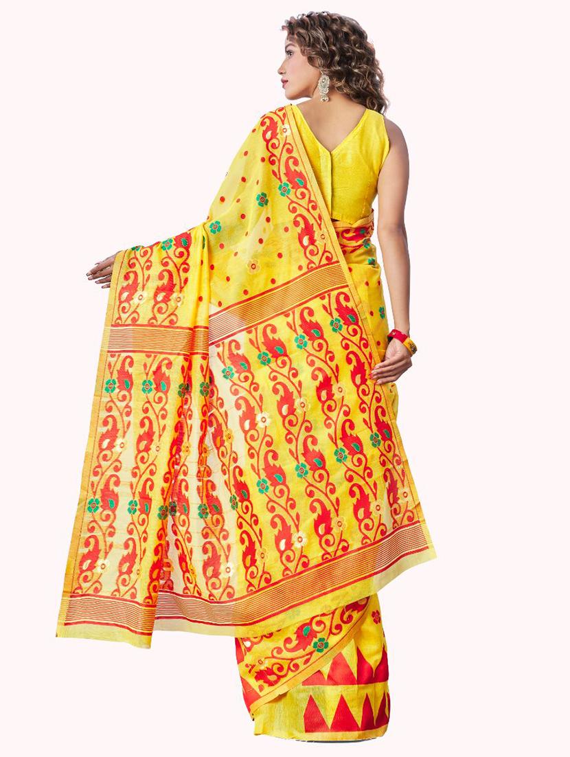 yellow printed saree with blouse - 18371041 - Standard Image - 1