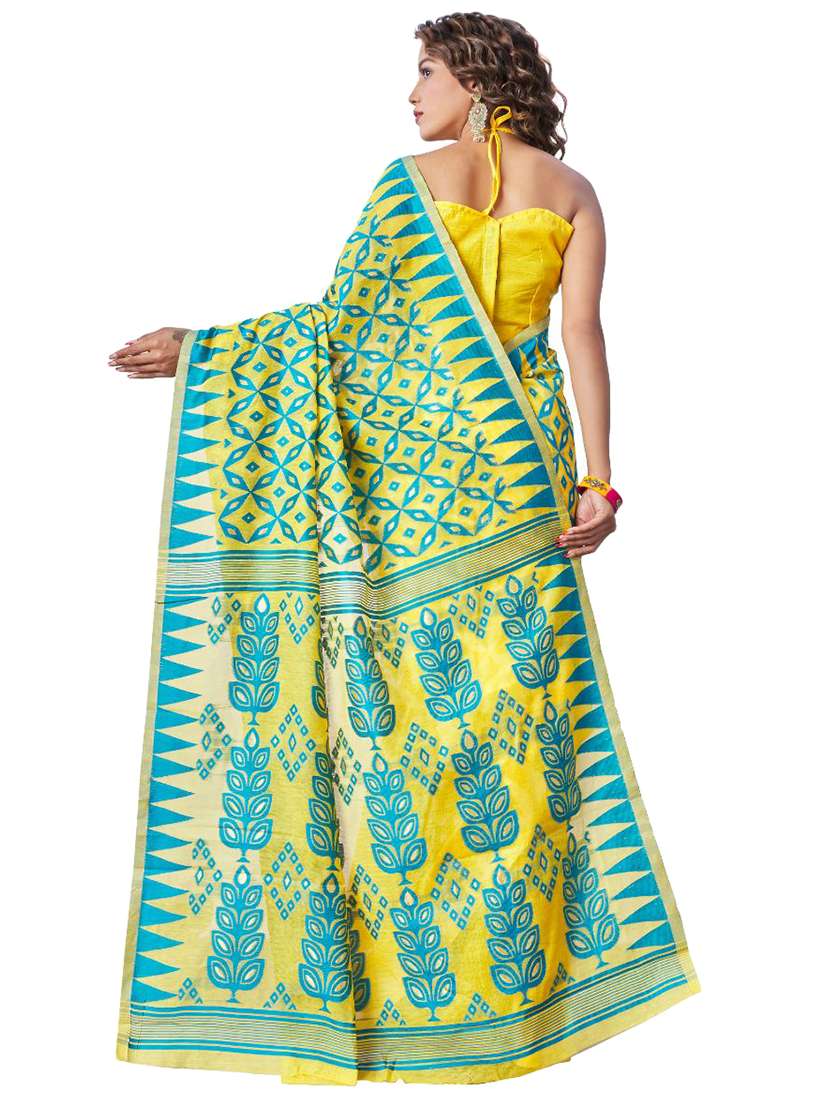 yellow printed saree - 18371045 -  Standard Image - 1