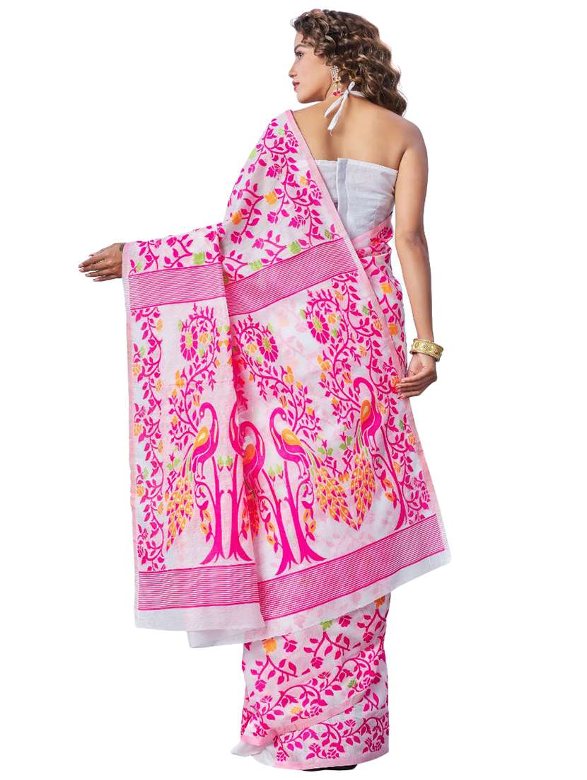 white printed saree - 18371048 - Standard Image - 1