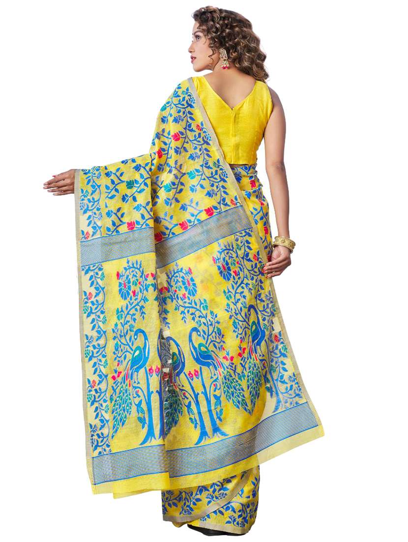 yellow printed saree with blouse - 18371049 - Standard Image - 1