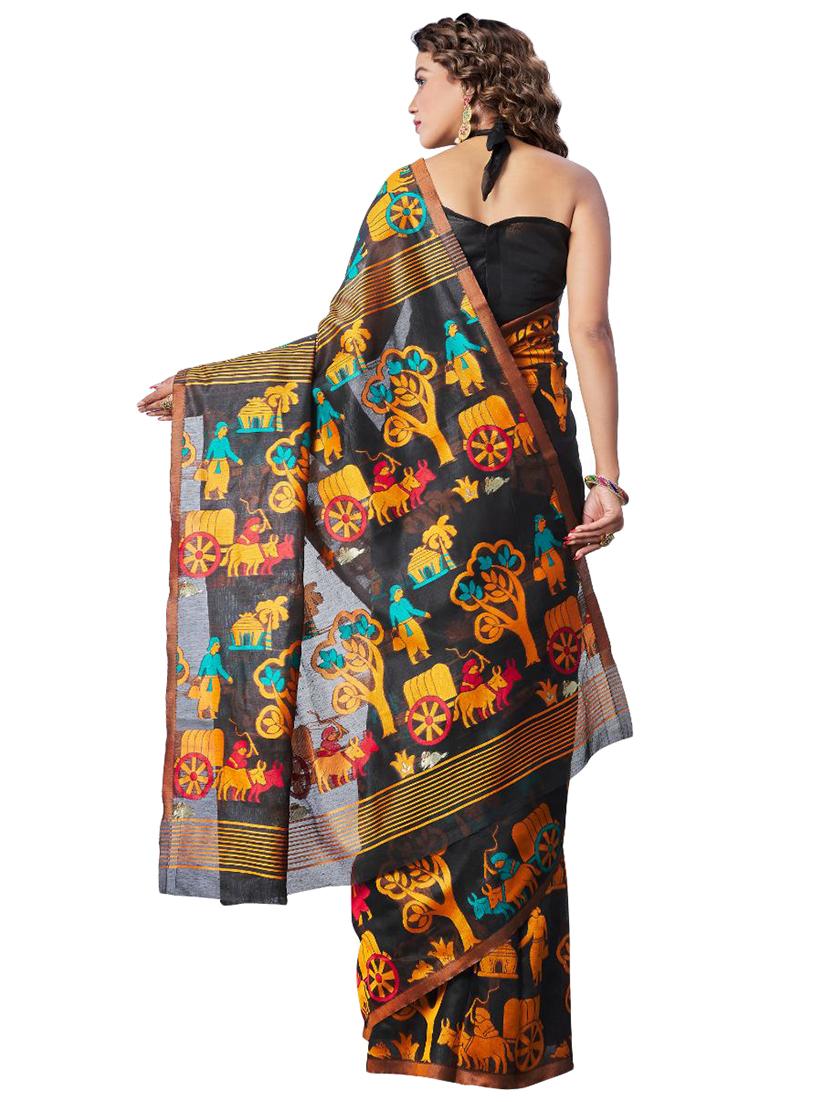 black printed saree with blouse - 18371051 -  Standard Image - 1