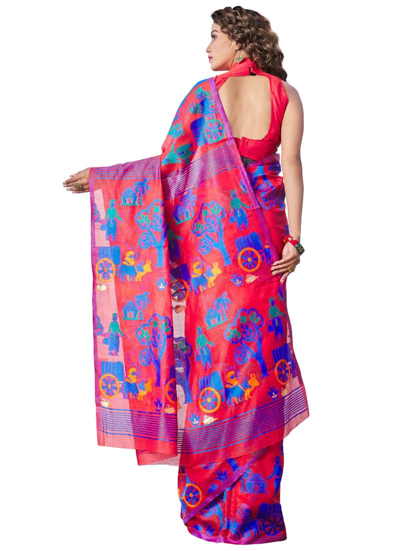 red printed saree with blouse - 18371052 -  Standard Image - 1