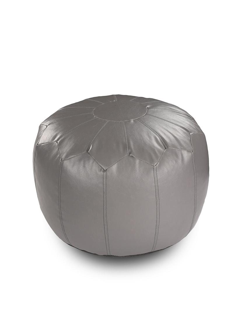 dr.soft grey moroccan faux leather stuffed pouf - handmade ottoman, 55x55x40 cms - 18371092 - Standard Image - 1