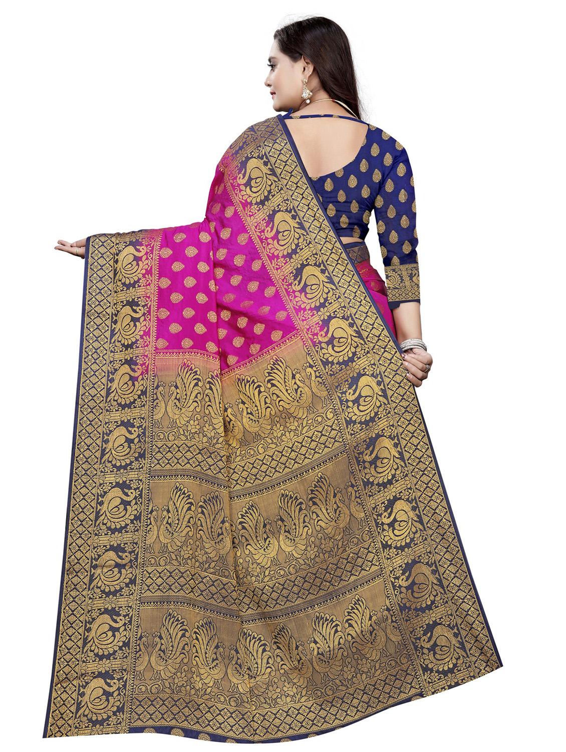 pink cotton silk kanjivaram saree with blouse - 18371105 - Standard Image - 1