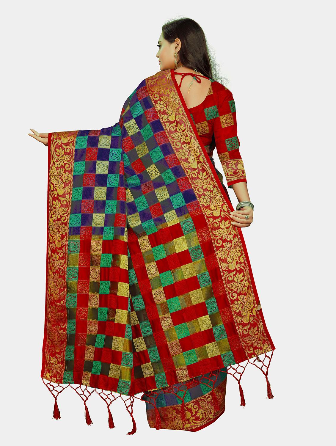 blue cotton silk kanjivaram saree with blouse - 18371117 - Standard Image - 1