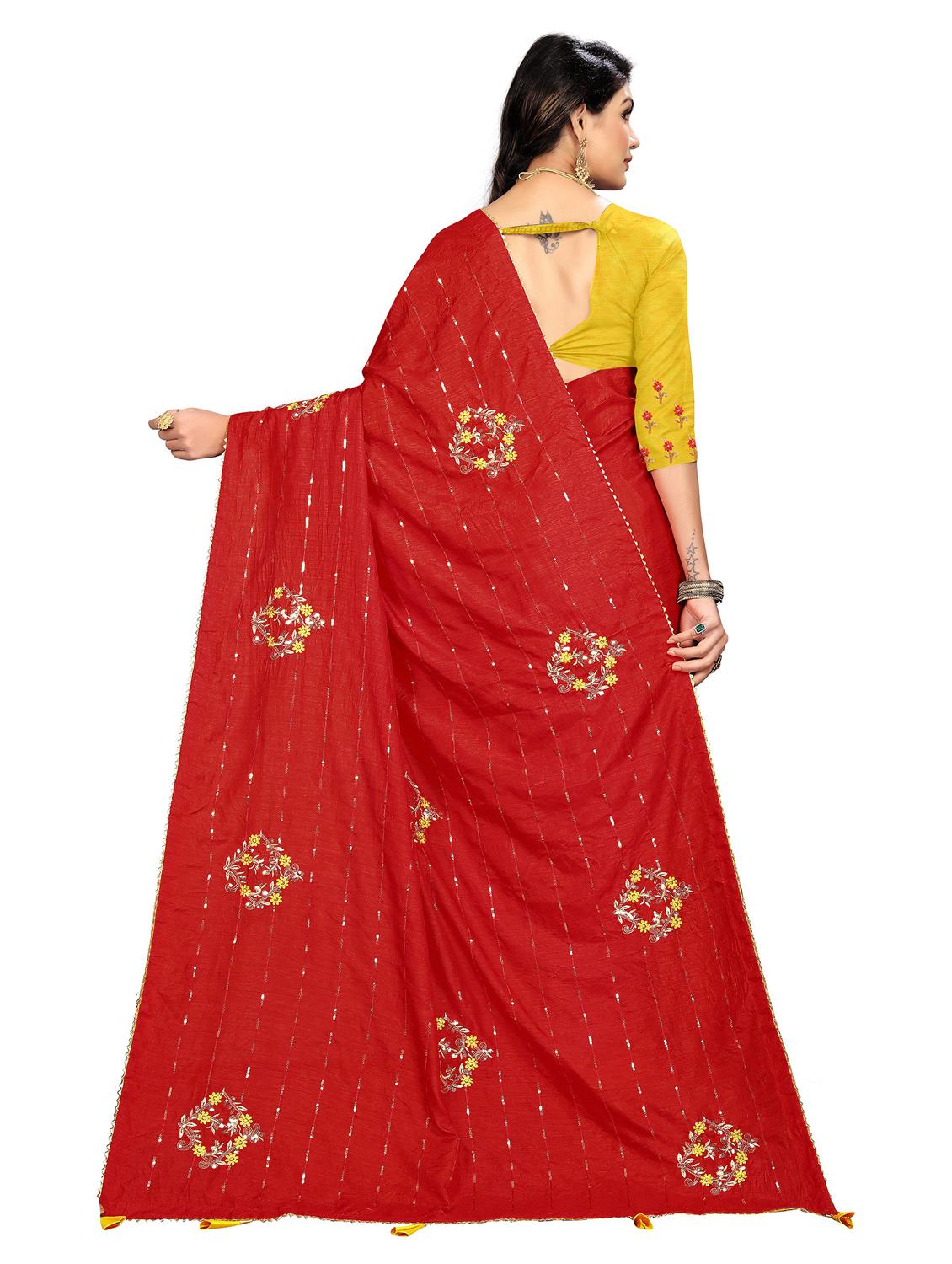 red embroidered saree with blouse - 18371123 - Standard Image - 1