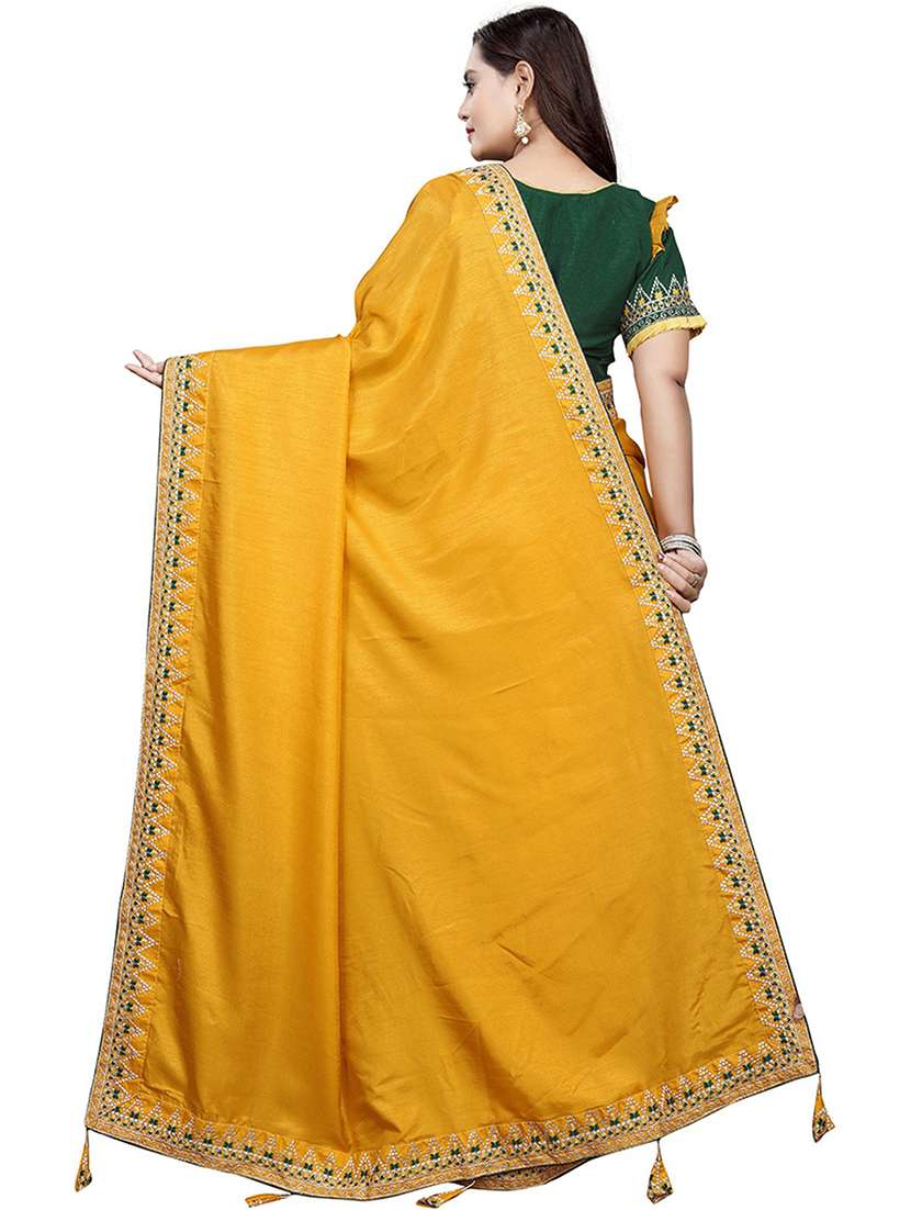 yellow bordered saree with blouse - 18371129 -  Standard Image - 1