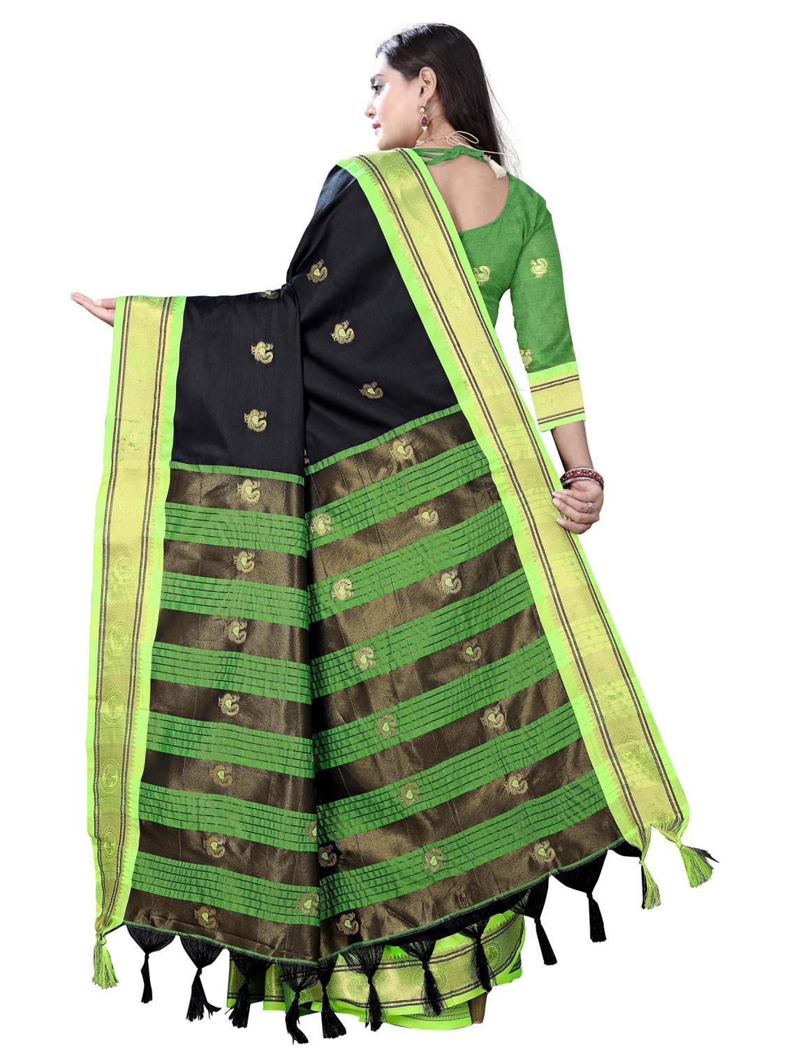 black cotton silk kanjivaram saree - 18371206 -  Standard Image - 1