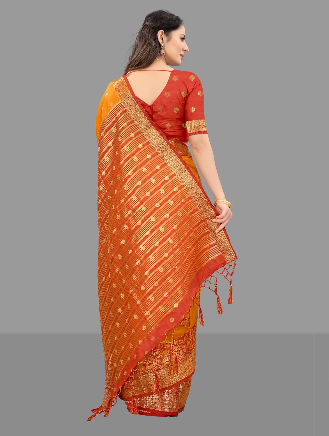 orange art silk kanjivaram saree with blouse - 18371250 - Standard Image - 1