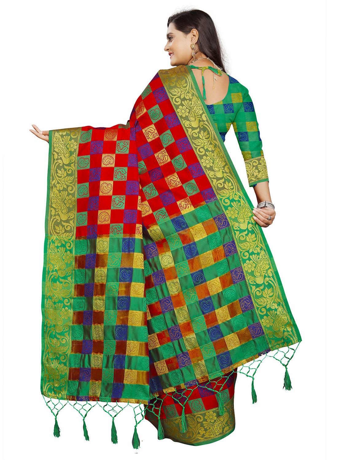 red cotton silk kanjivaram saree - 18371286 -  Standard Image - 1