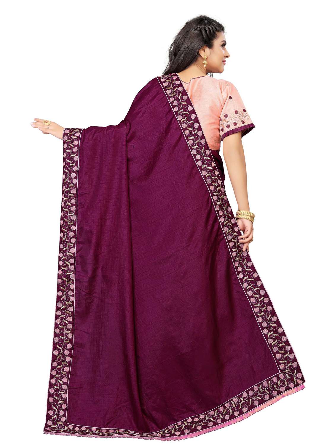maroon bordered saree with blouse - 18371289 - Standard Image - 1